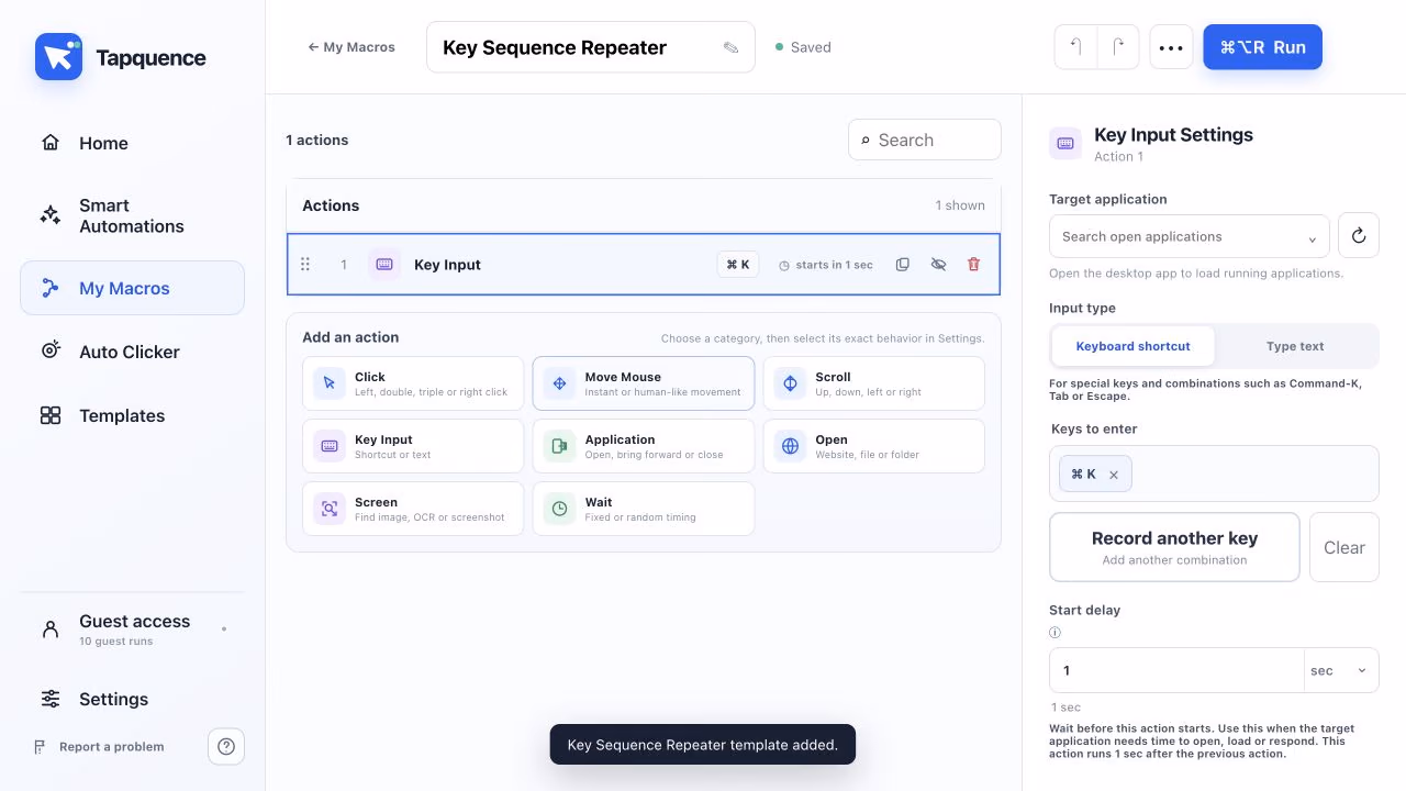 A Tapquence workflow ready for review